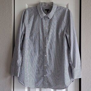 Talbots Gray & White Stripe Button Down Shirt Women's Size XL